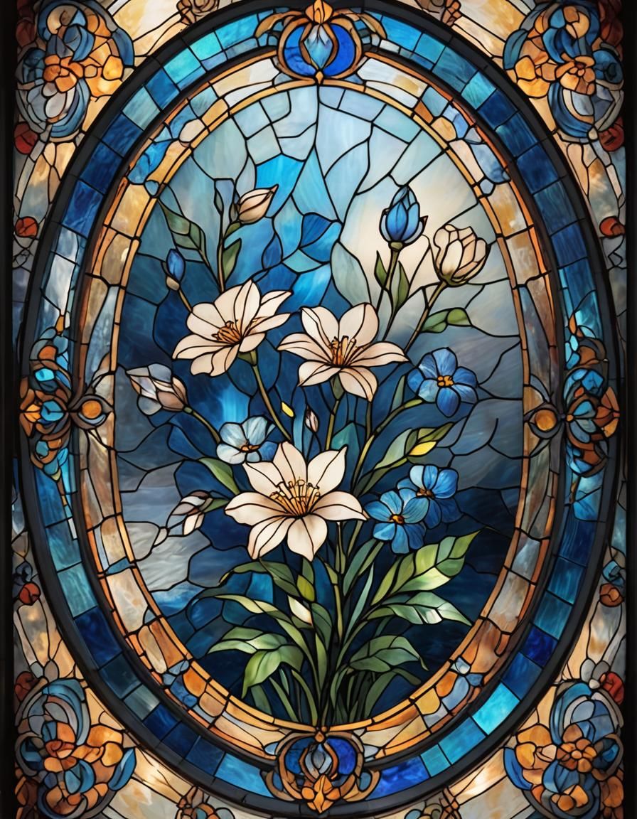 Blue Flower in Stained Glass Digital Art