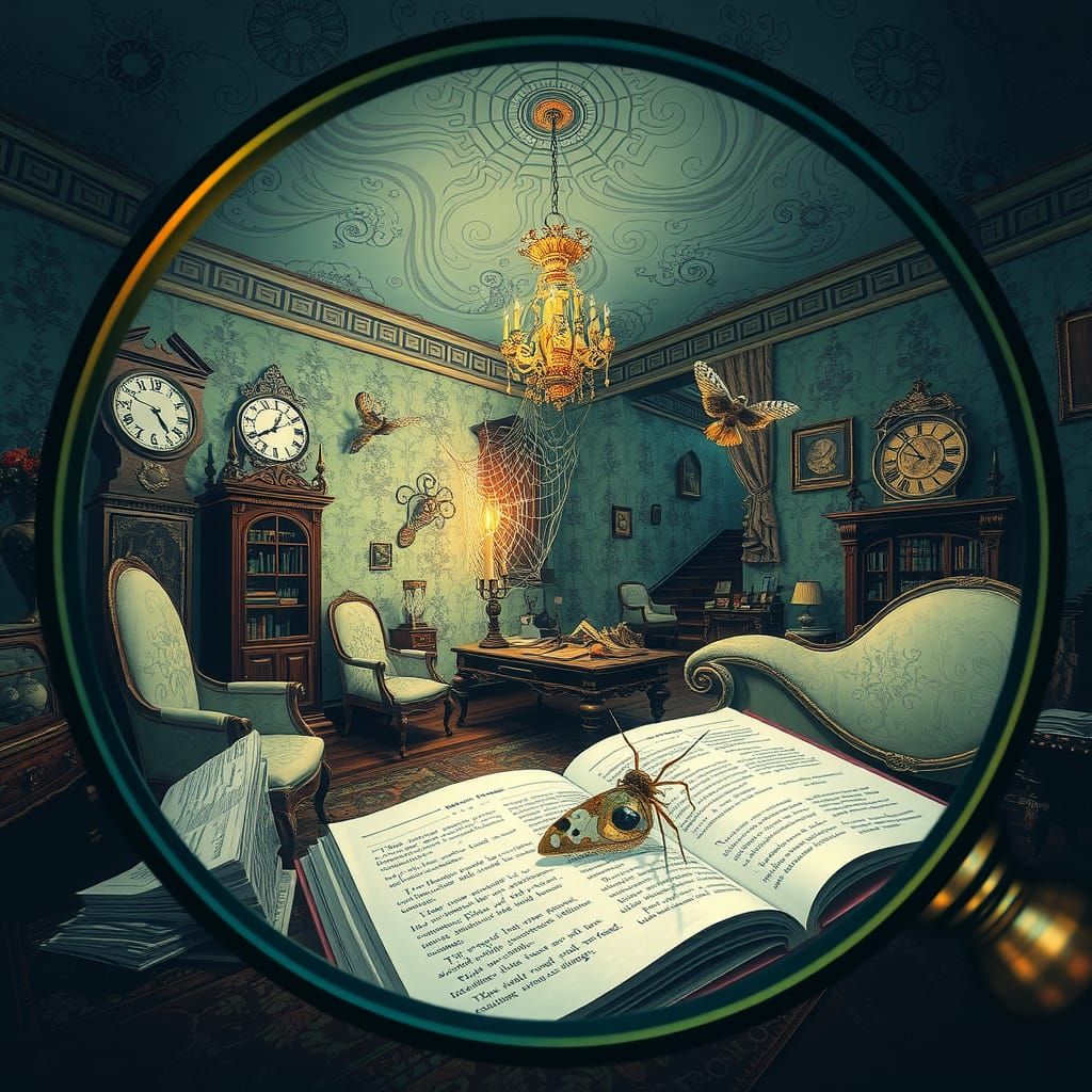 Distorted Parlor Through Magnifying Glass Illustration
