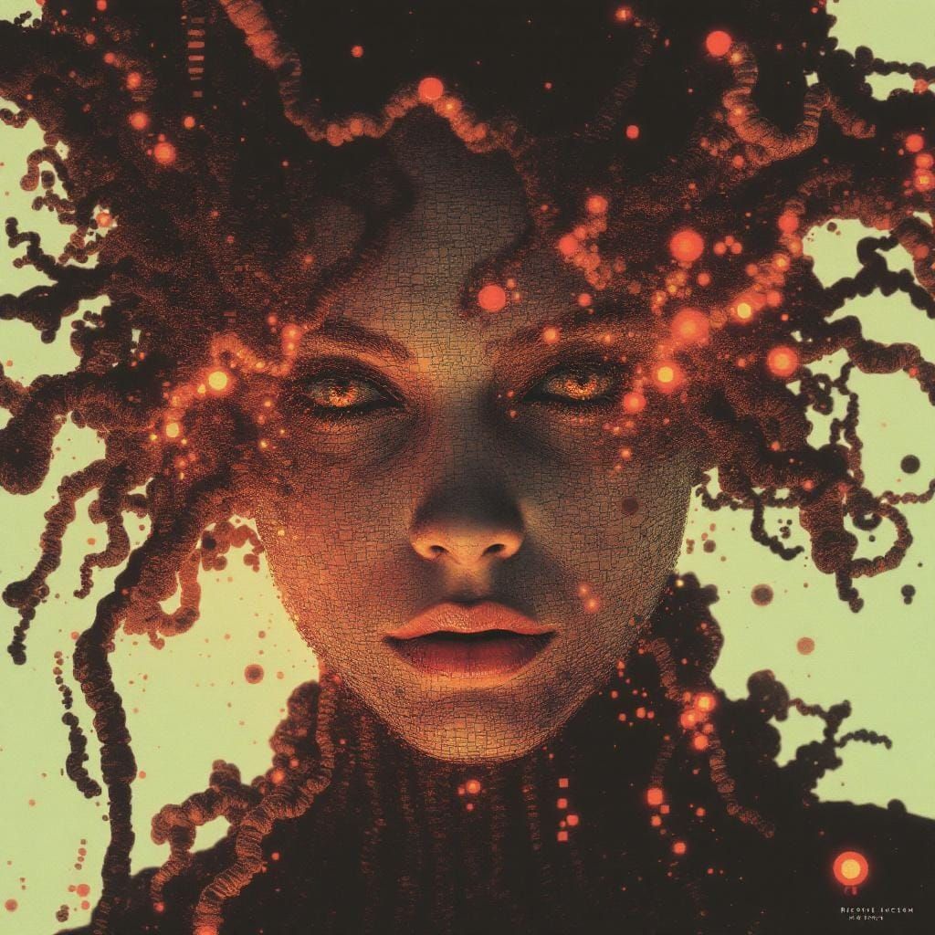 Biodigital Wiccan Portrait with Digital Distortions