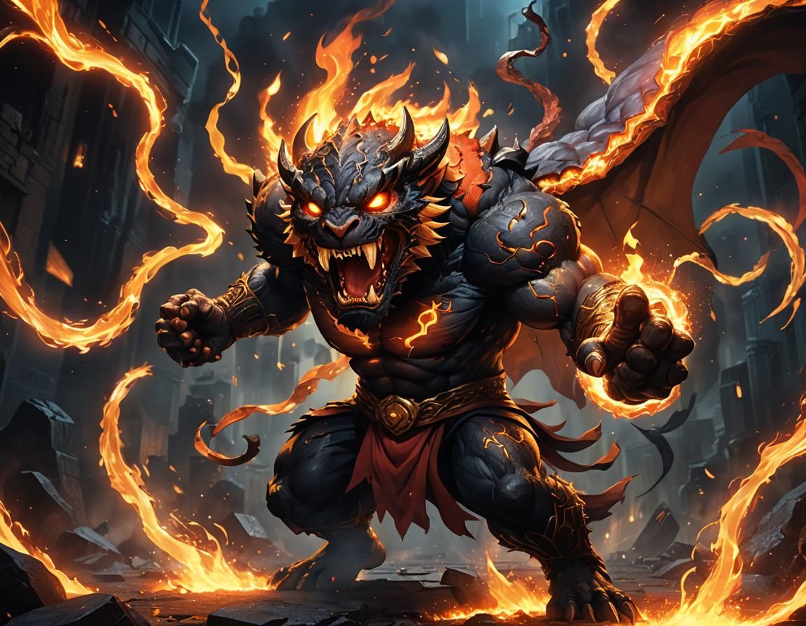 Fiery Balrog Roaring in Anime Style