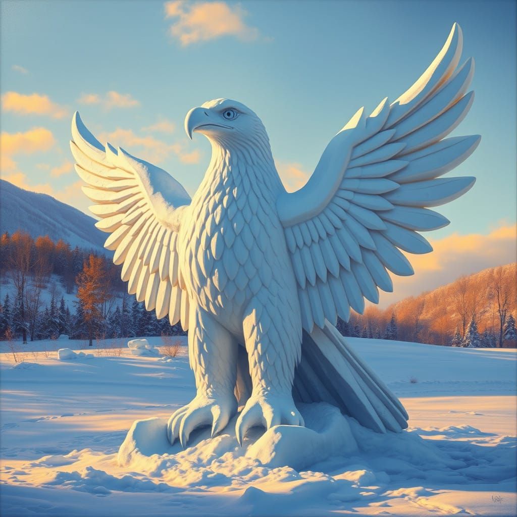 Majestic Winter Eagle Sculpture in Vibrant Oil
