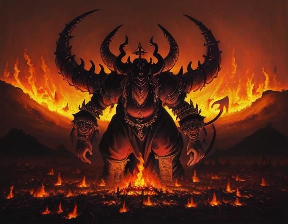 Abaddon, Lord of Demons, Summons Locusts in Burning Landscap...