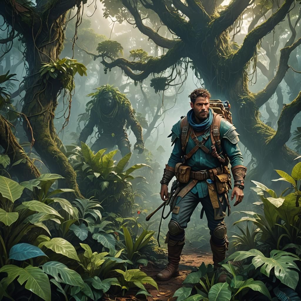 Jungle Explorer in a Fantasy Concept Art
