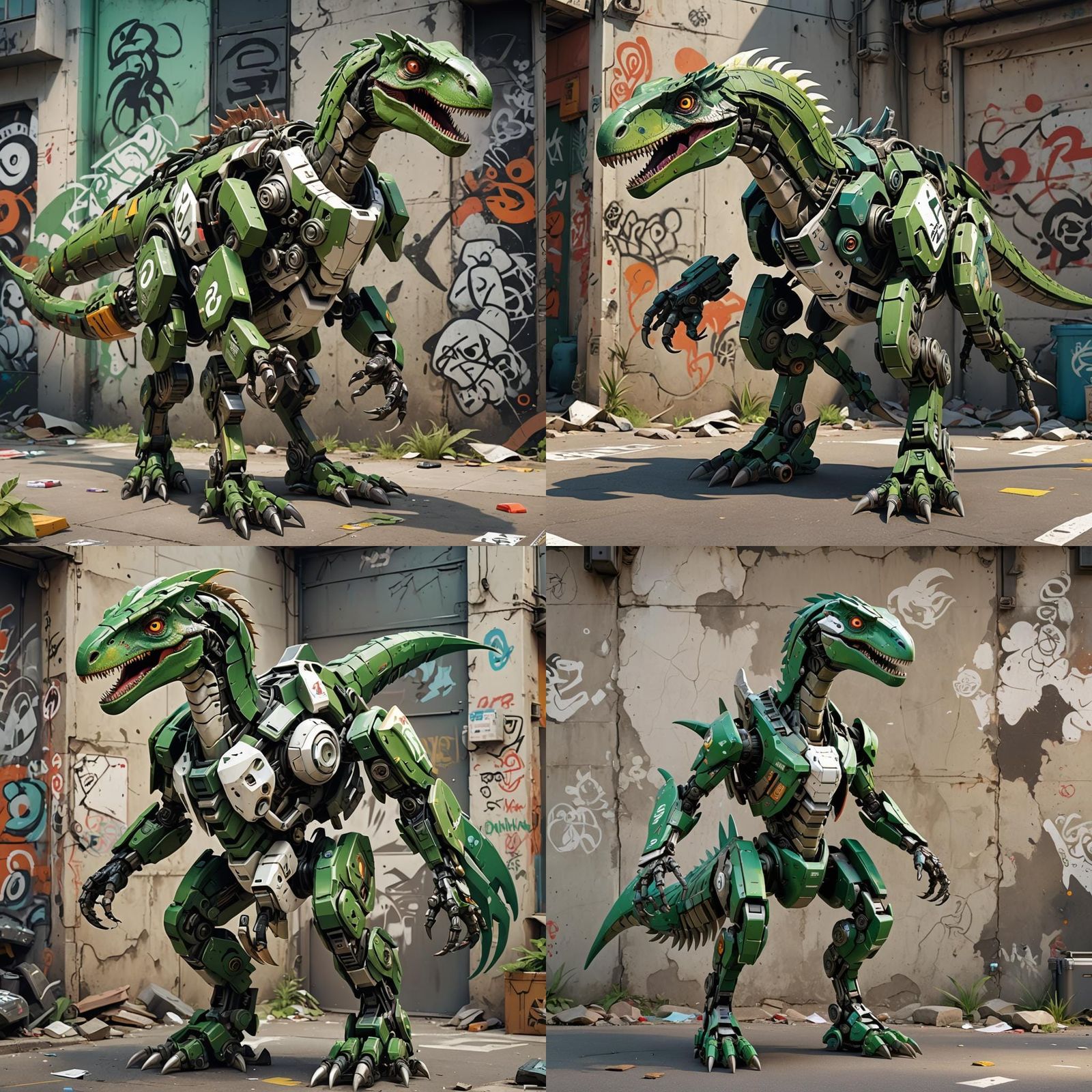 Biopunk Robot Velociraptor Toy with Graffiti