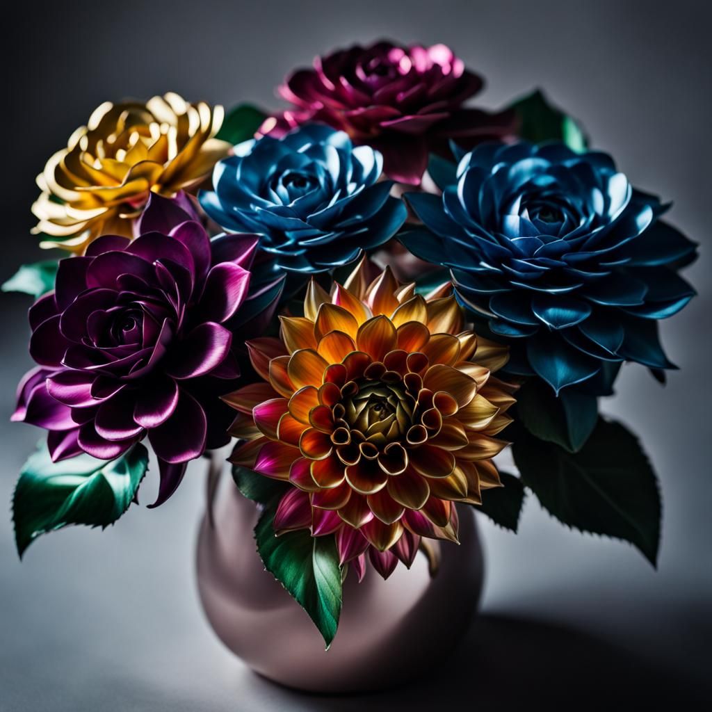 Rainbow Metal Flowers in Hyperrealistic Style