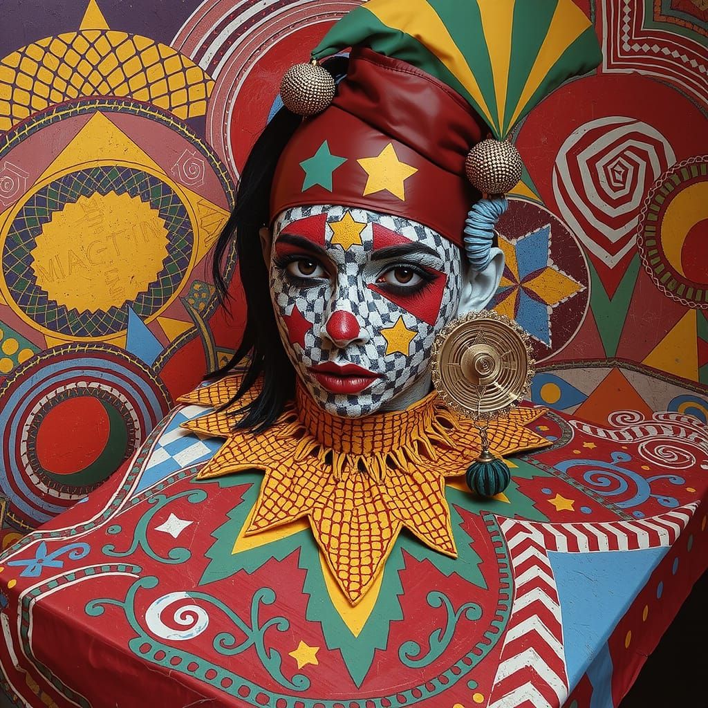 Harlequin in Geometric Maze of Optical Illusions