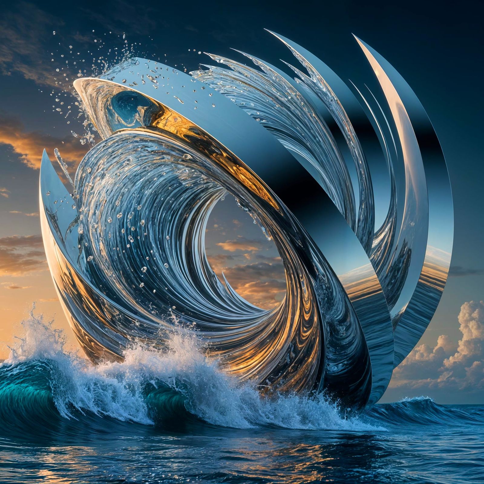 Sculptural Fusion of Chrome and Ocean