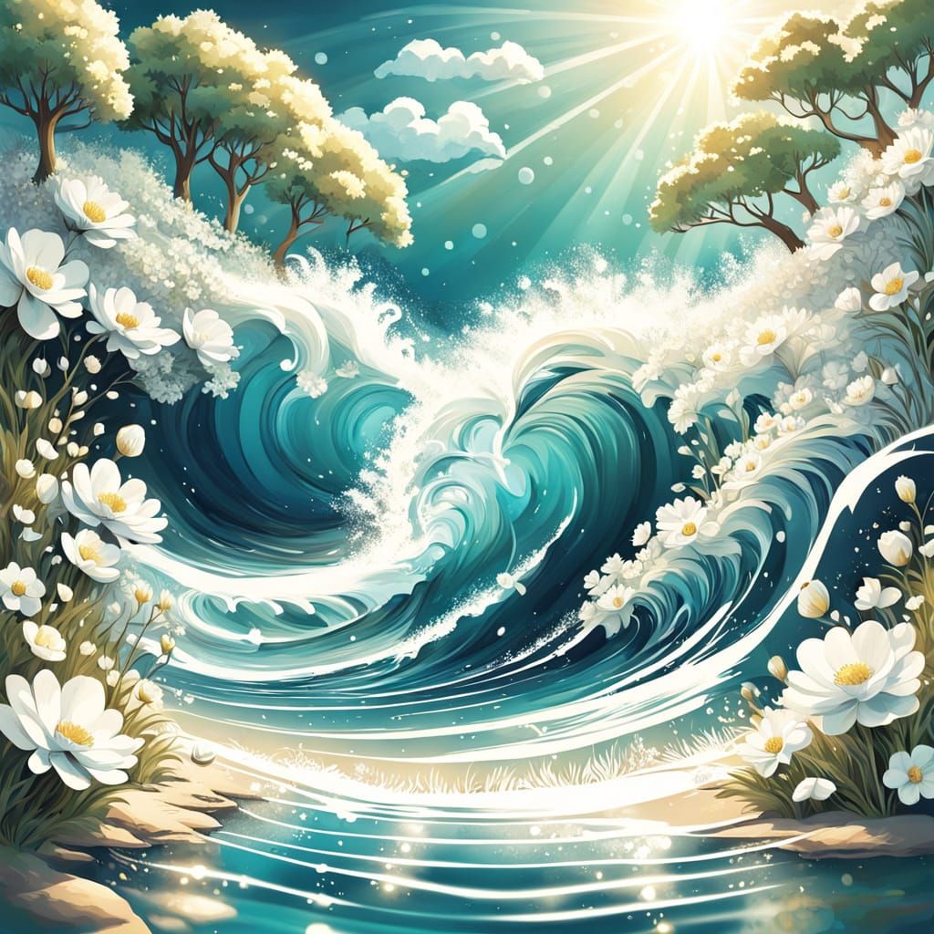 Dreamlike Oceanic Scene with Surreal Elements