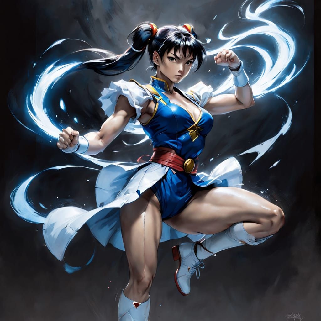 Expressive colored charcoal sketch. Full body shot. Action P...