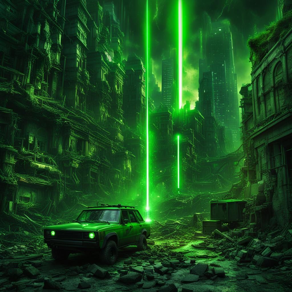 Apocalyptic Green Laser in Cinematic Style