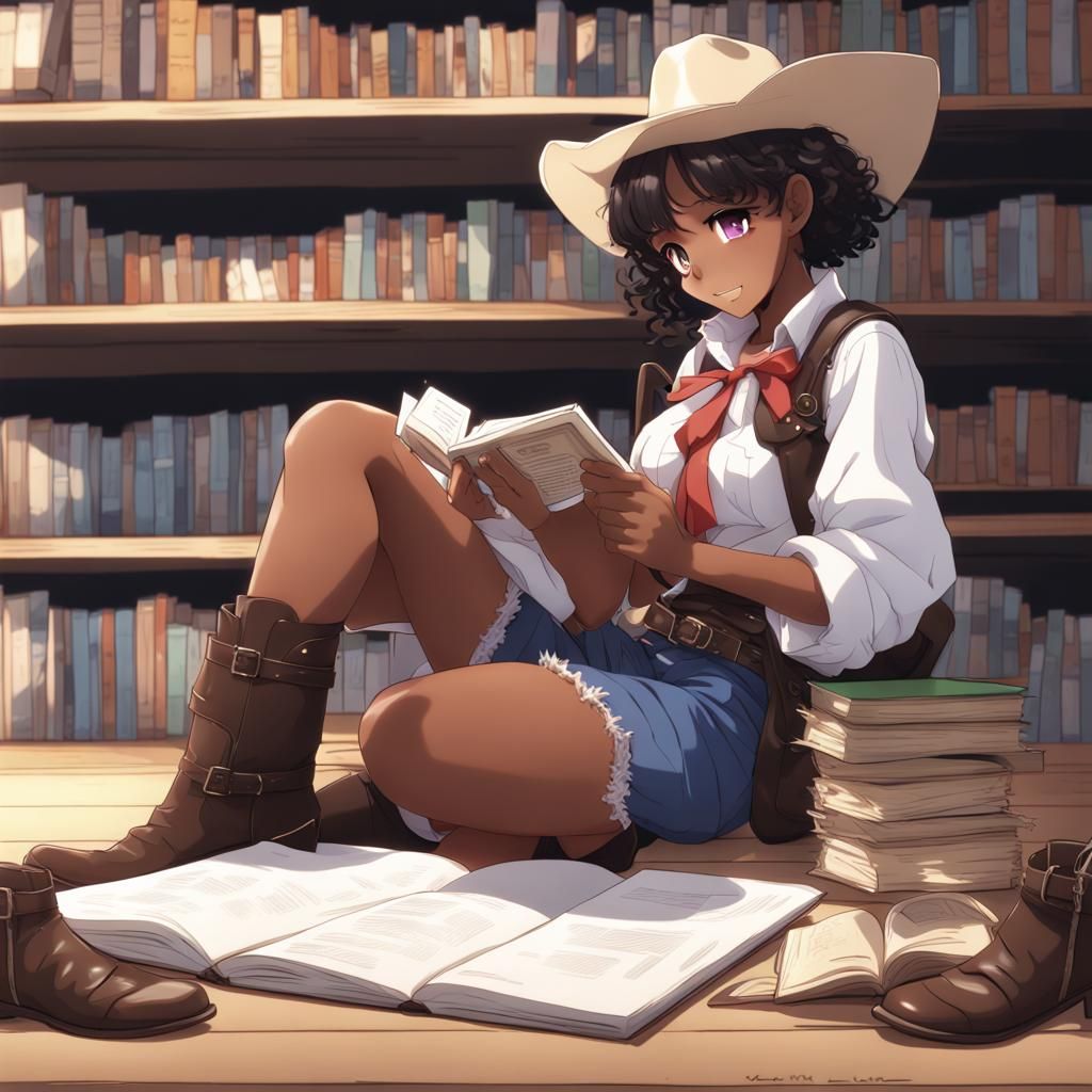 Southern Black Girl Studying in Anime Style