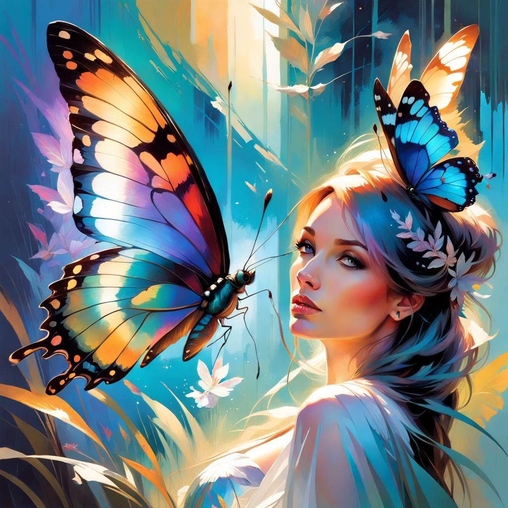 Iridescent Butterflies in Pulp Adventure Style