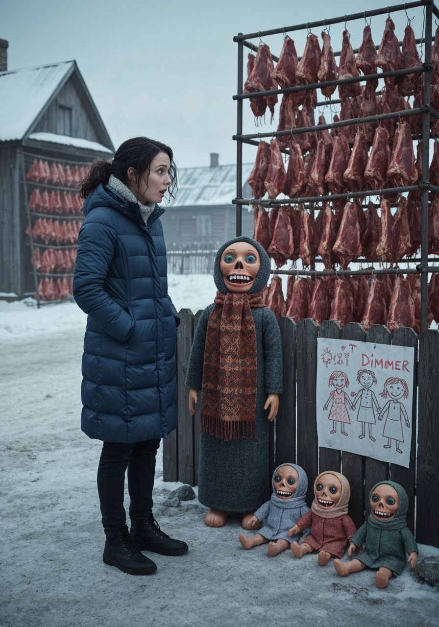 Chilling Russian Winter Village Scene in Crewdson Style