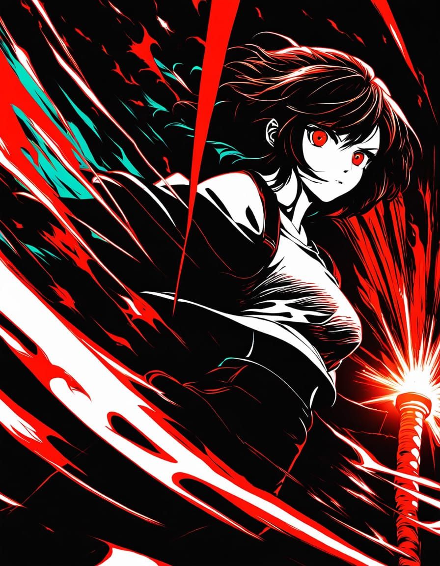 Intense Warrior Unleashes Fiery Power in Anime Style