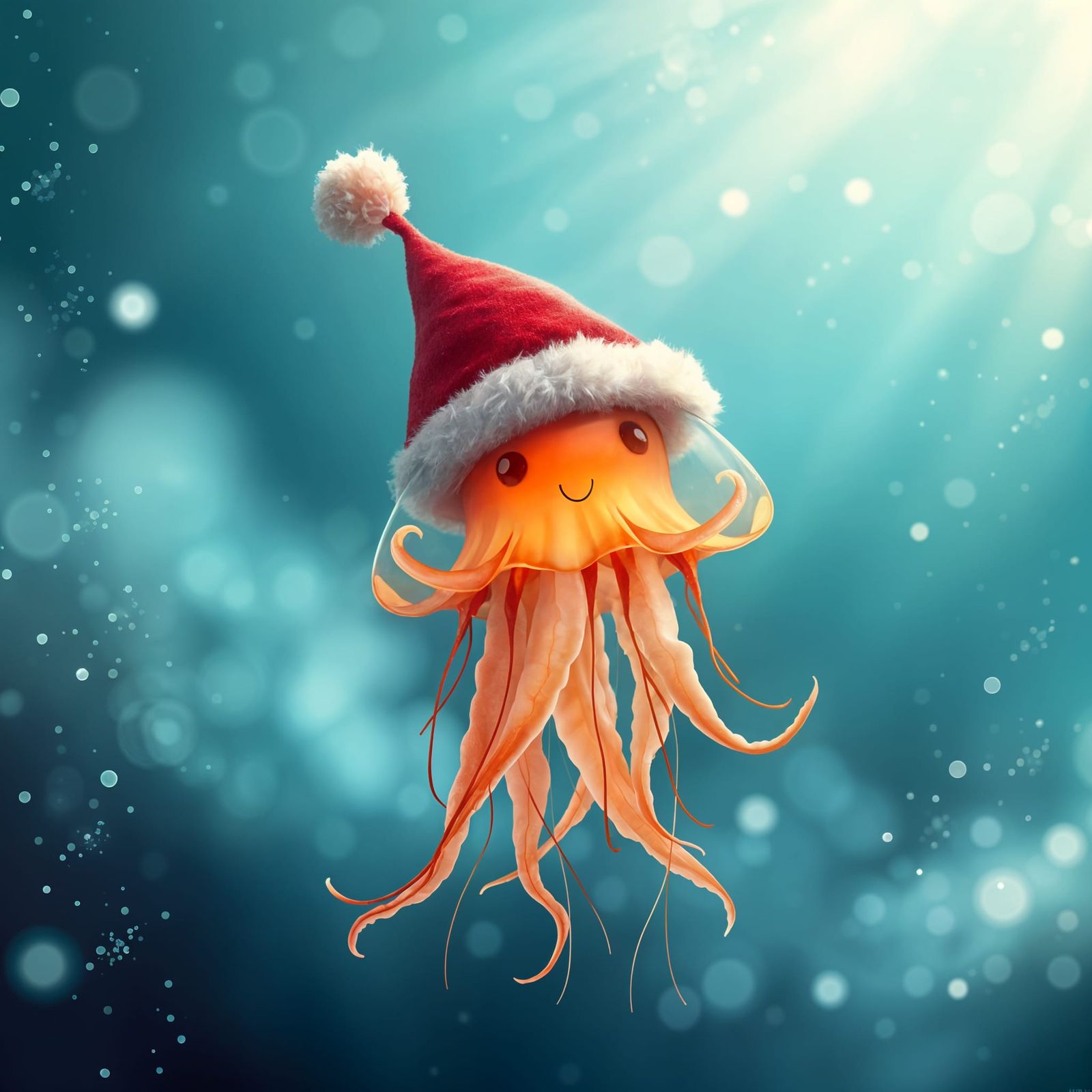 Jolly Christmas Jellyfish in Joyful Santa Hat