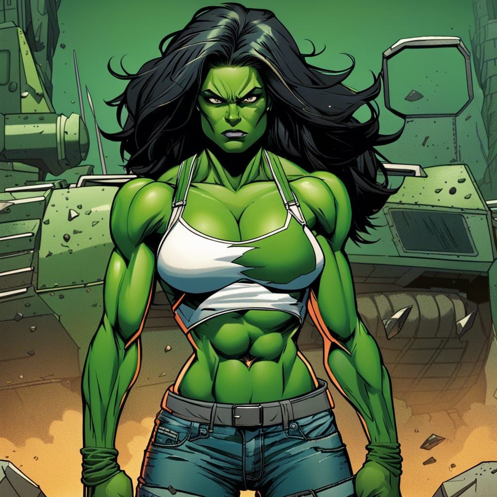 Angry She-Hulk with Army Background