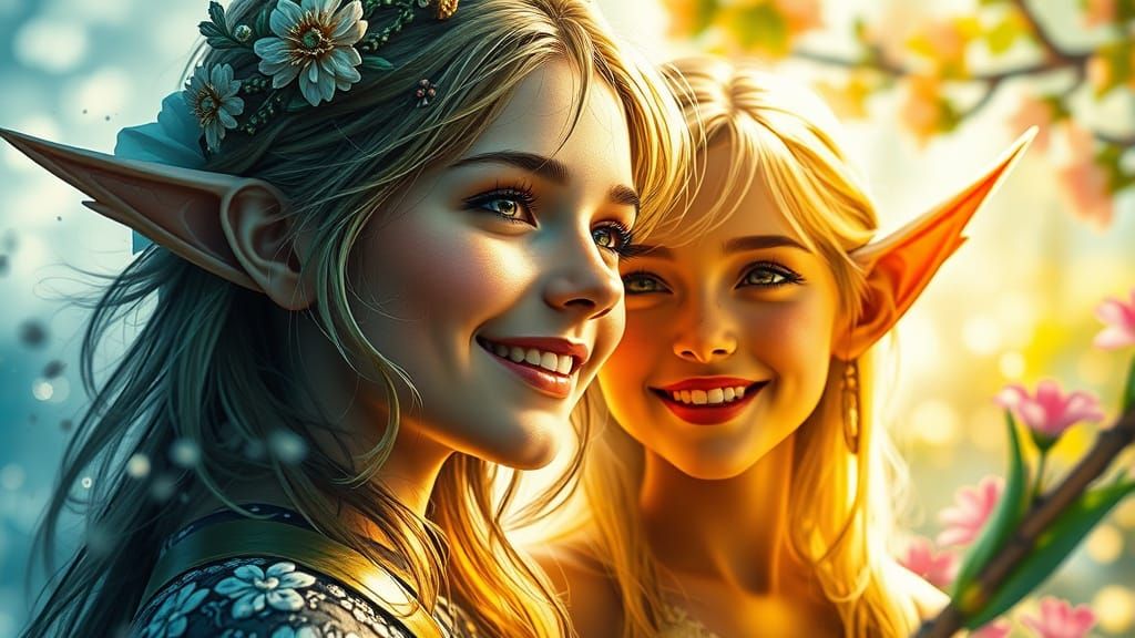 Double Exposure: Girl and Elf in Springtime