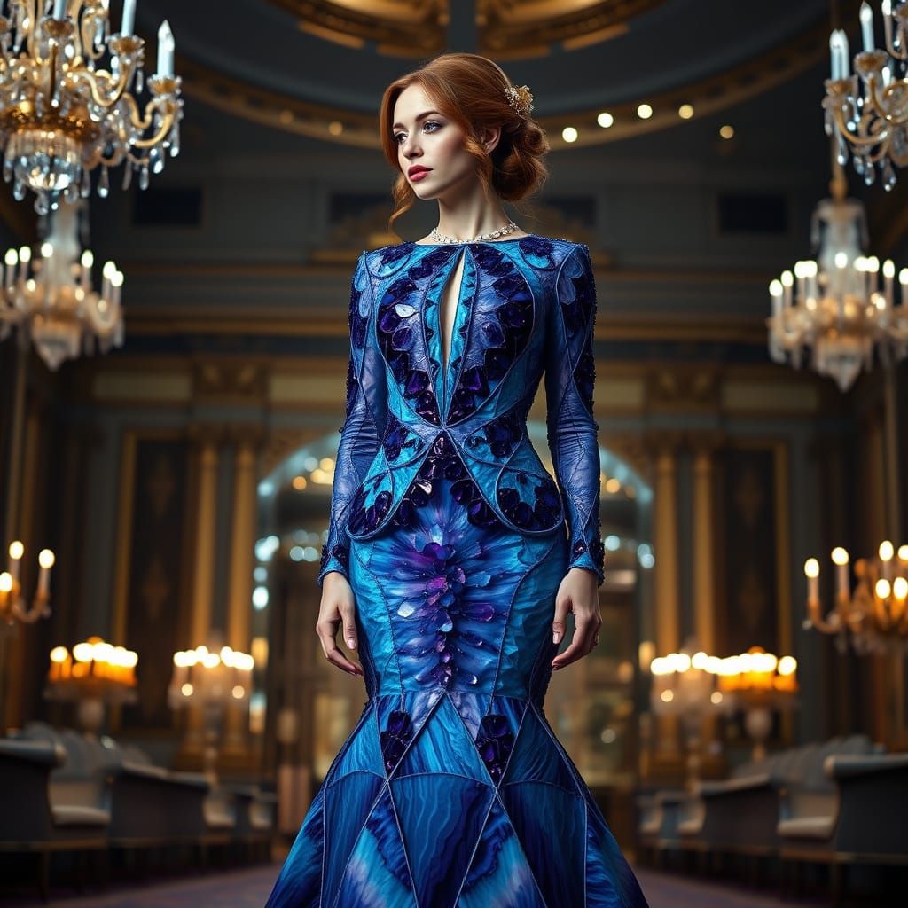 Elegant Woman in Crystal Geode Ballgown