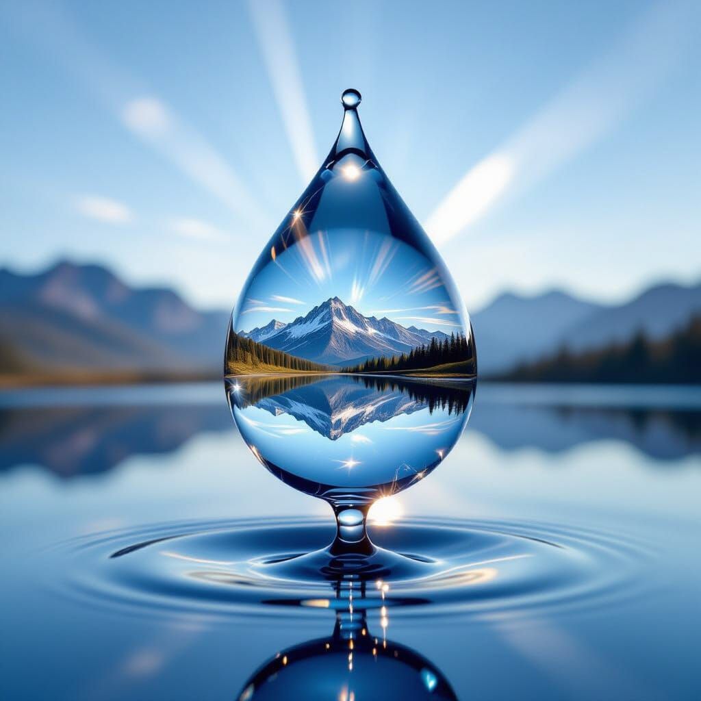 Water Droplet Reveals Upward Landscape in Double Exposure