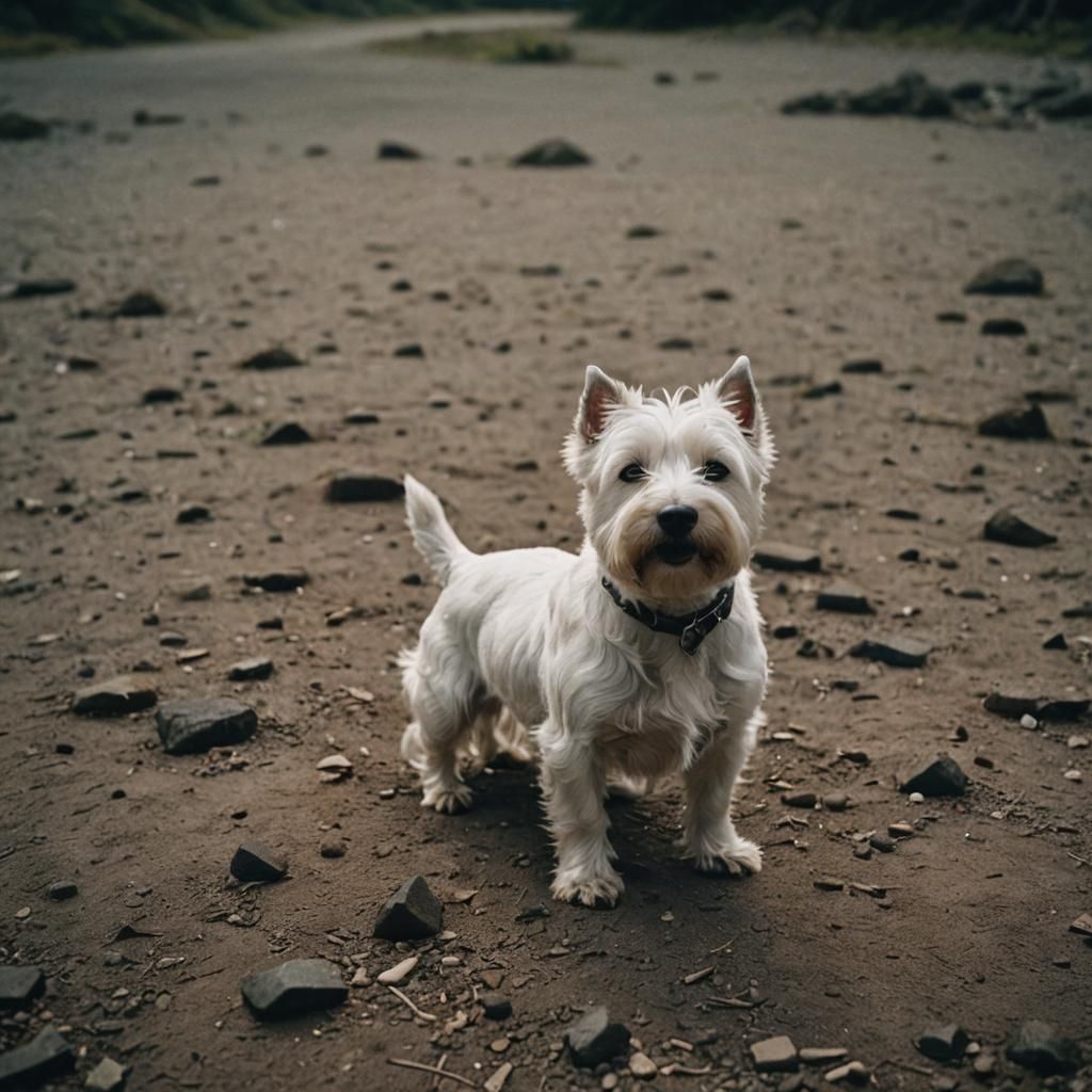 Westie Dog in Cinematic Film Style