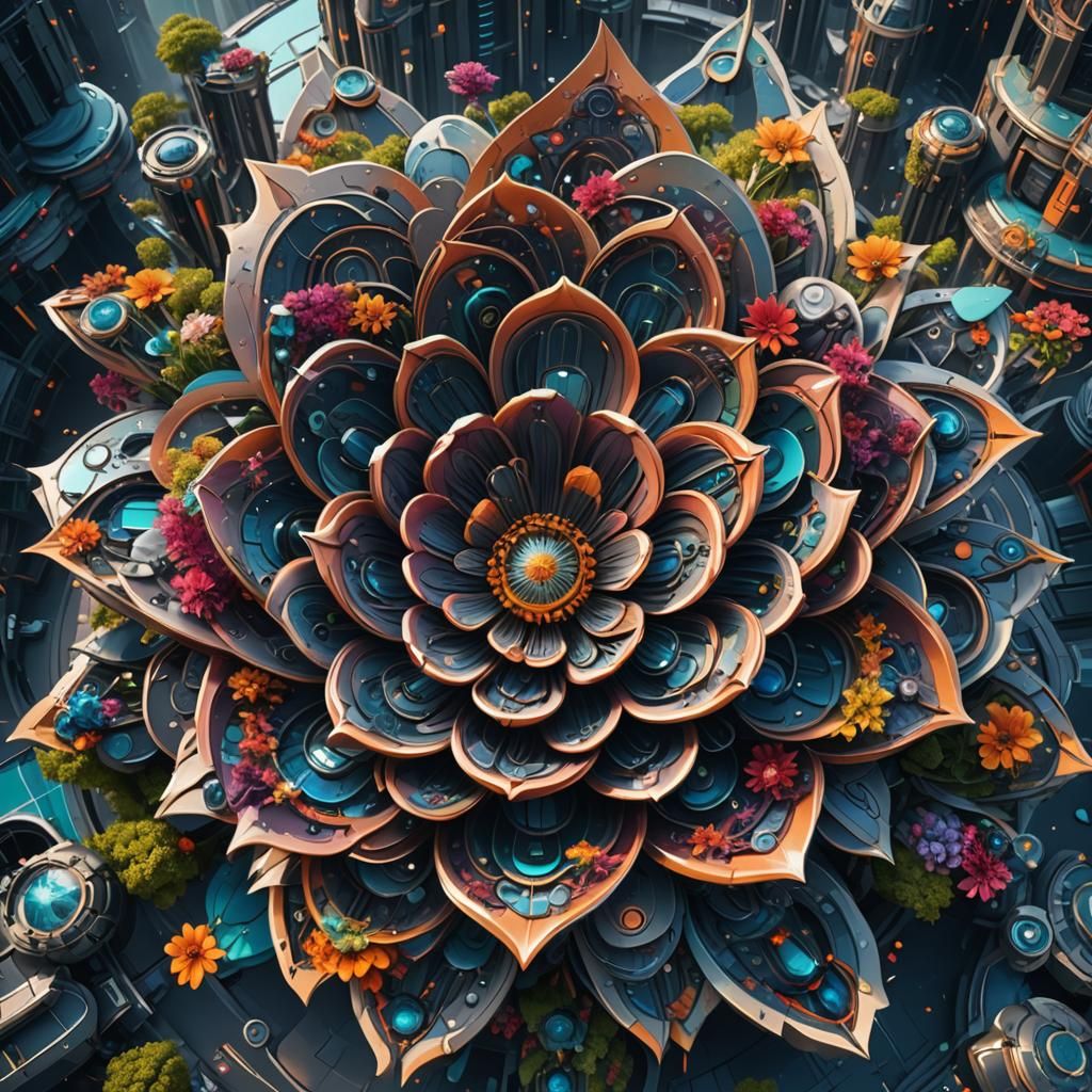 Futuristic Flower Building in Detailed Matte Painting Style