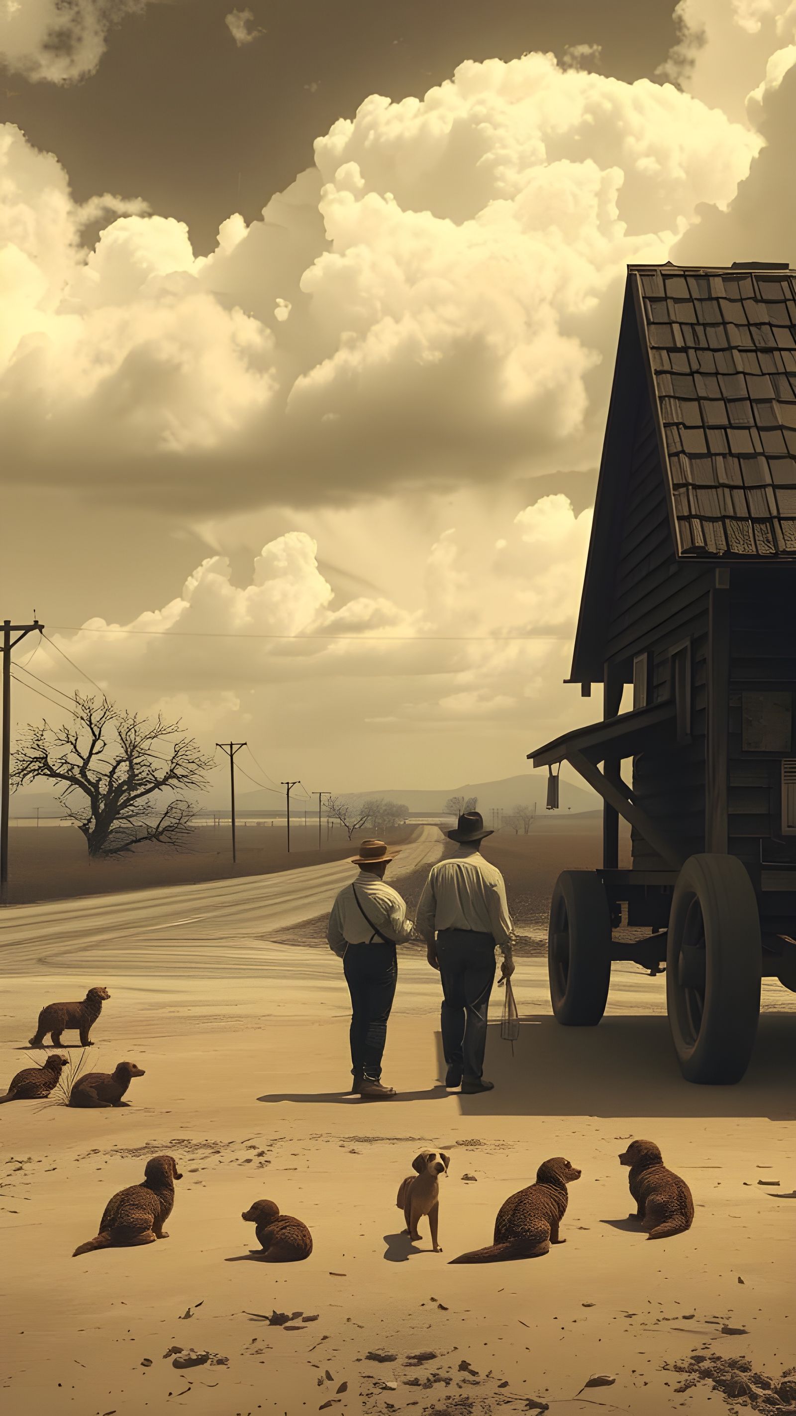 Great Depression: Rockwell Style Dust Bowl Scene