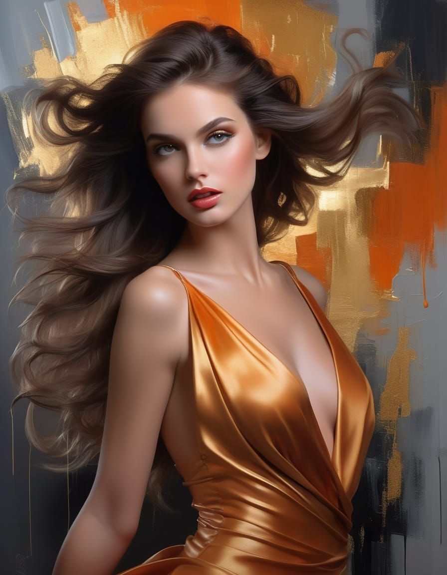 Dramatic Portrait in Vibrant Burnt Orange and Gold