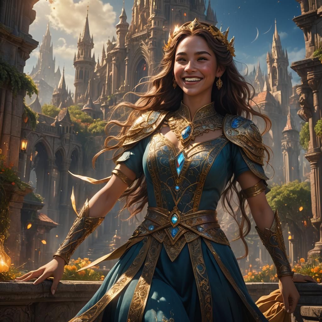 Luminous Woman with Warm Smile, Detailed Matte Painting