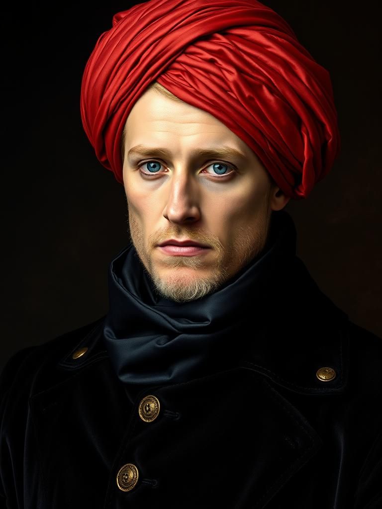 Man in Red Turban: Renaissance-Inspired Portrait