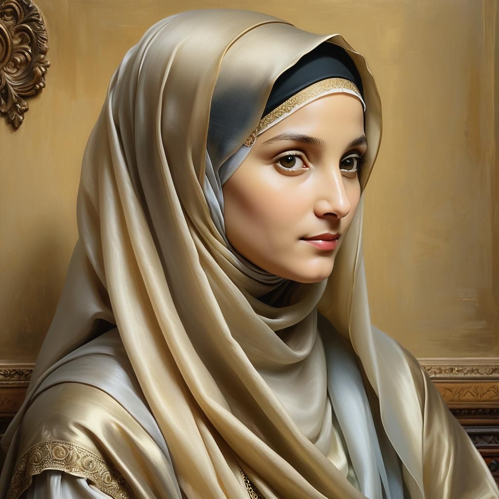 Mona Lisa in Hijab and Niqab as Renaissance Oil Painting