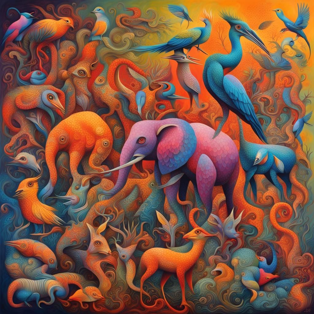 a maximalist picture all the creatures of this world ,bright...