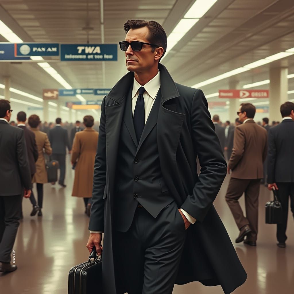 Sleek Ultra-Realistic Portrait of 1970s Airline Hijacker in...