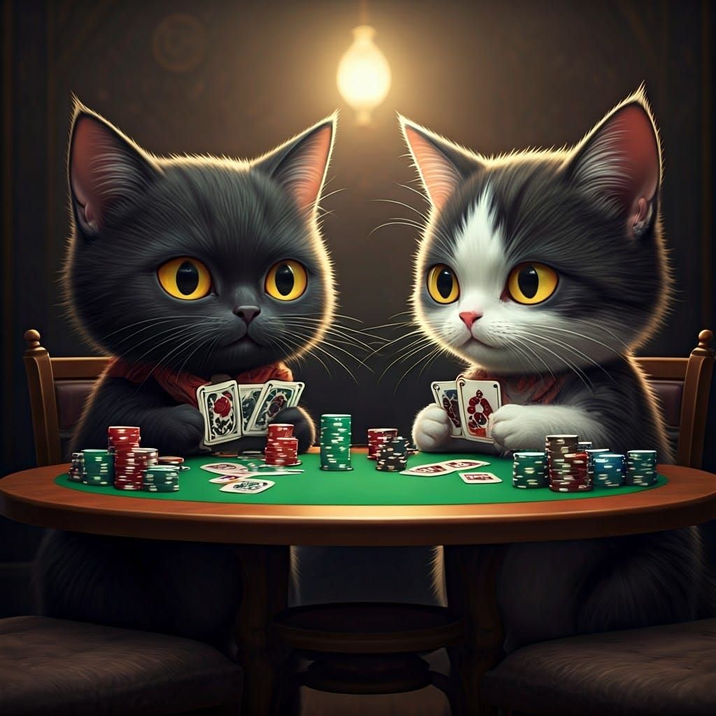 Chibi Cats Play Poker: 8K Resolution Concept Art