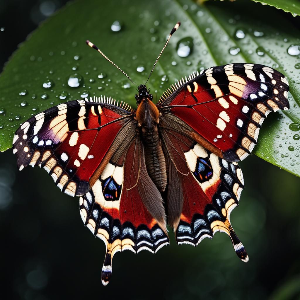 Mourning Cloak Butterfly Sheltering from Rain