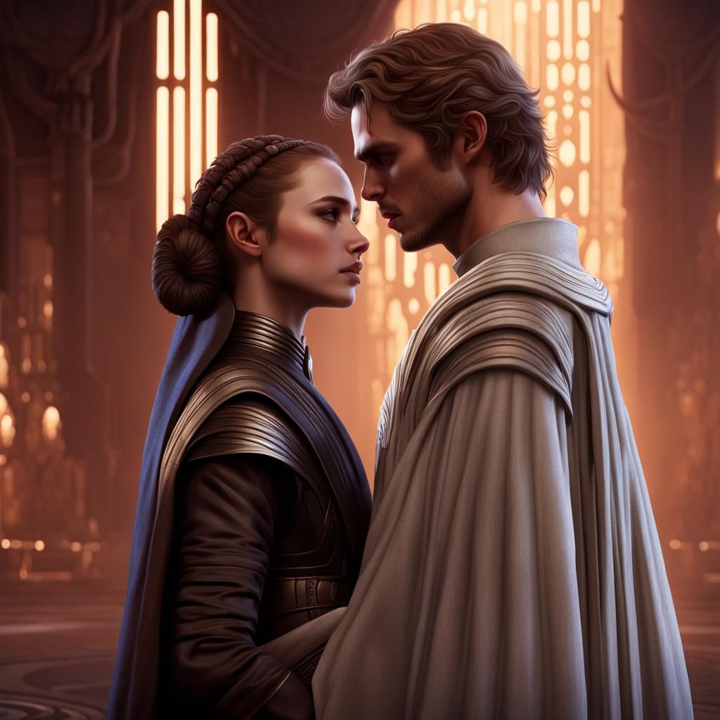 Padmé and Anakin Skywalker: Romantic Embrace, Detailed Matte...