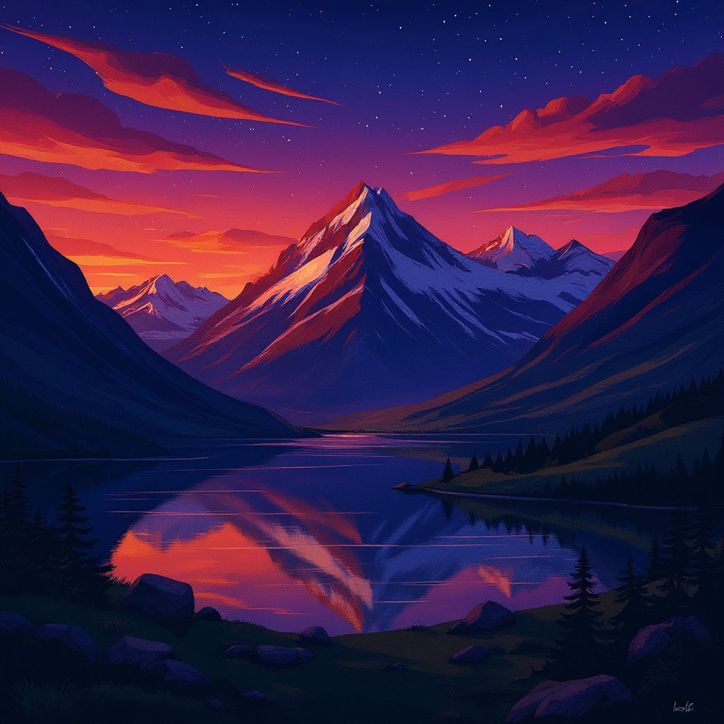 Dreamy Landscape with Lake and Mountains
