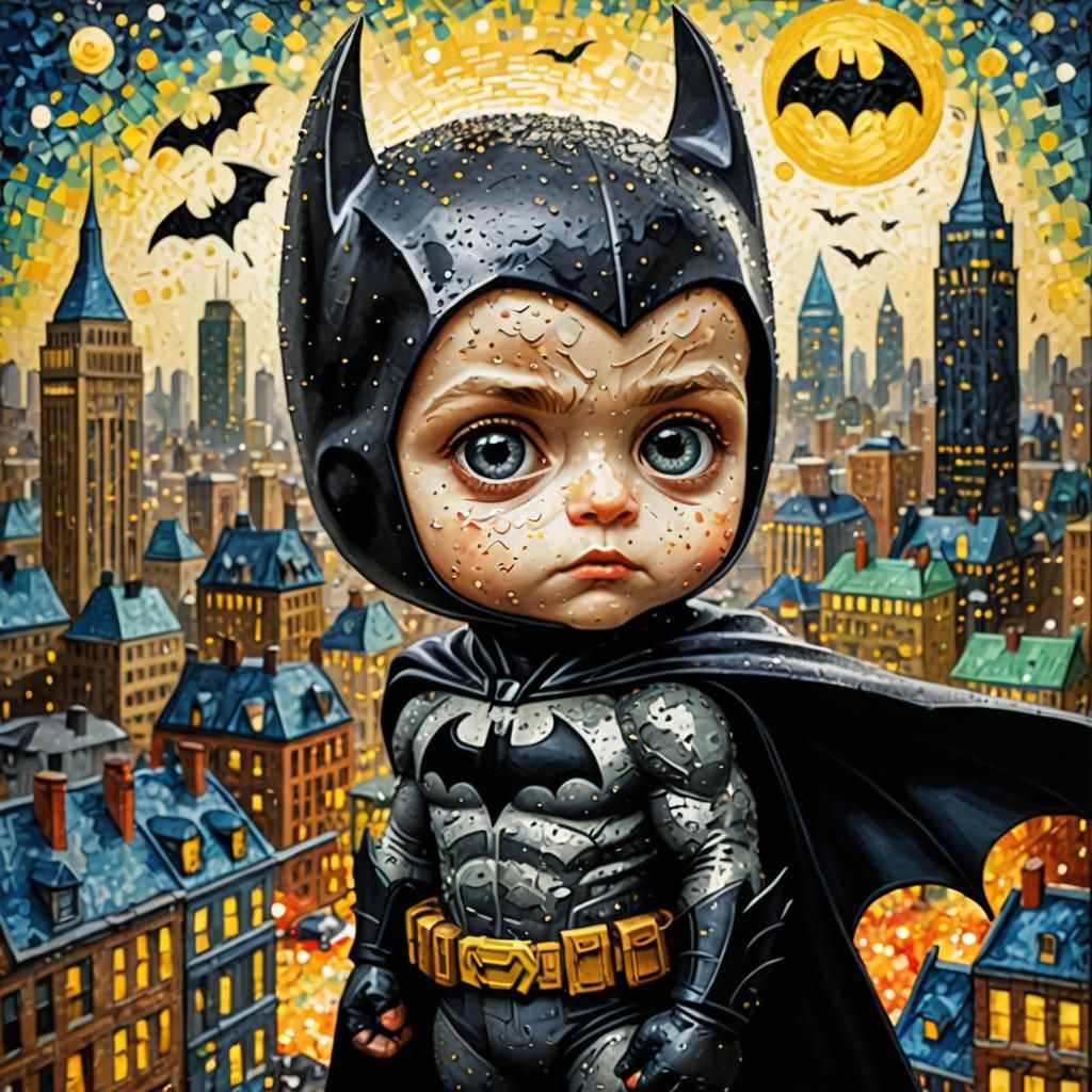 Pointillism Masterpiece Kid Batman Gotham City Scene