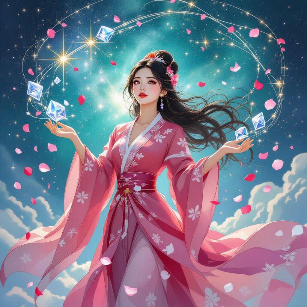 Vietnamese Woman in Cosmic Void Reflecting Pleiades