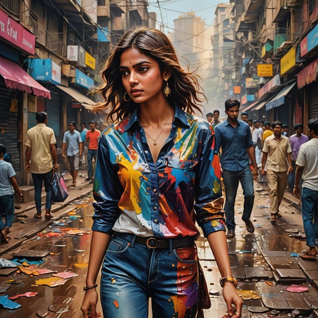 Hyperrealistic Mumbai Fashion Street Scene