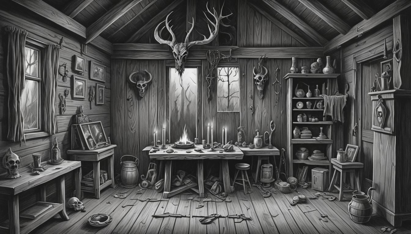 Sinister Satanic Altar Sketch in Grayscale
