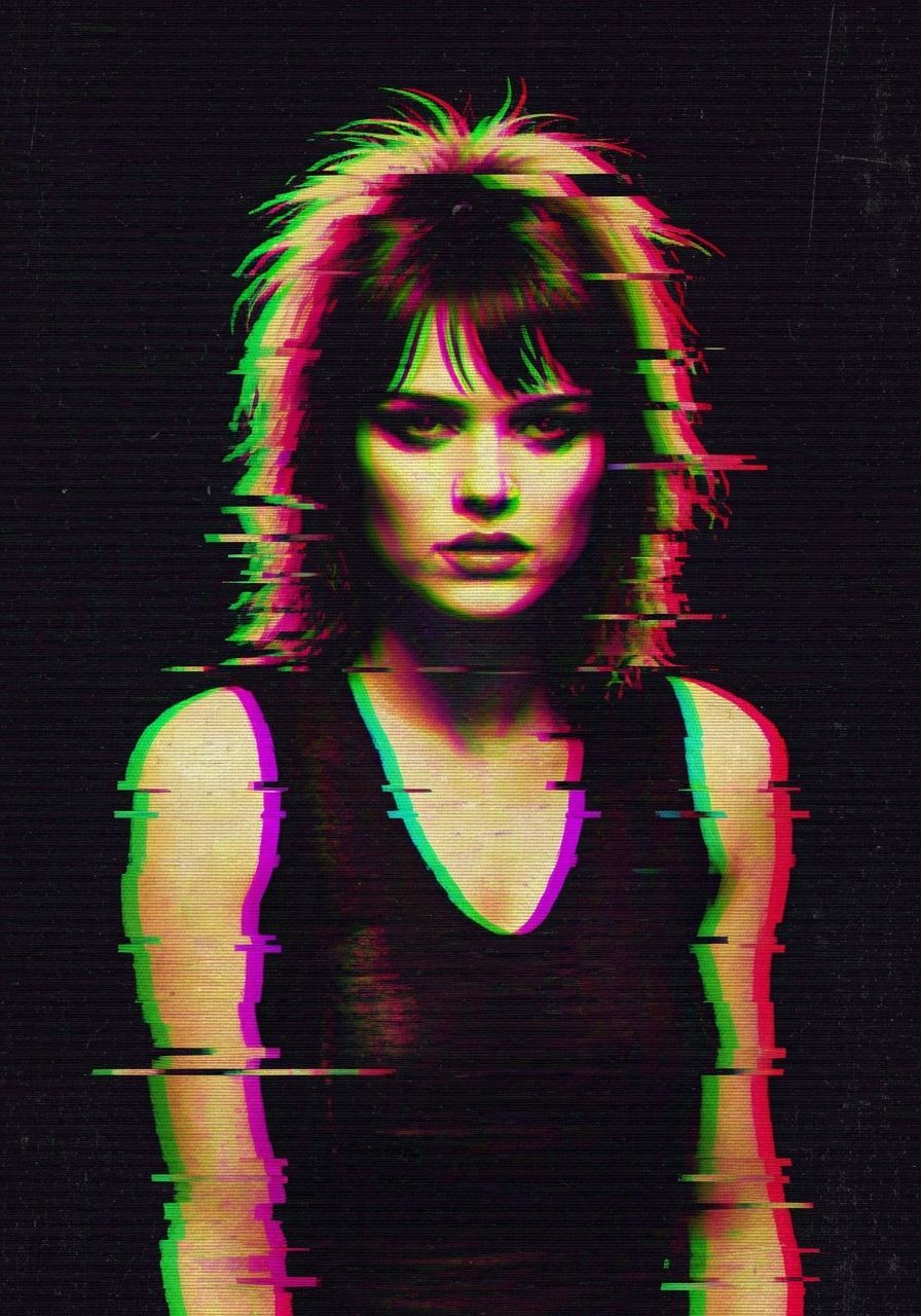Glitchcore Punk Singer in Pixelated Double Exposure