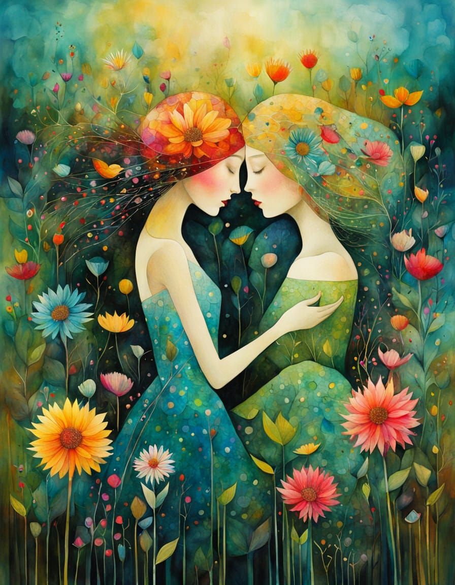 Whimsical Surreal Wildflower Landscape with Cubist Details