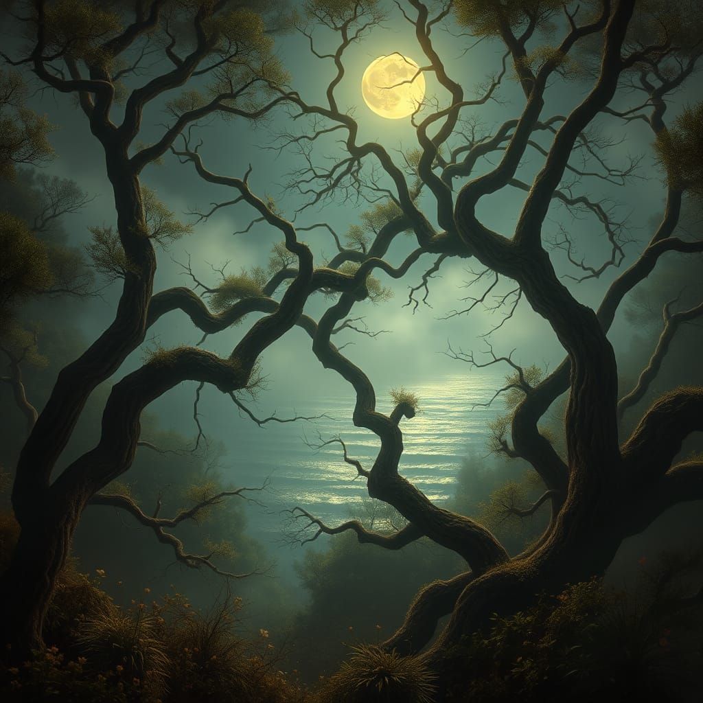 Mystical Moonlit Forest Cathedral