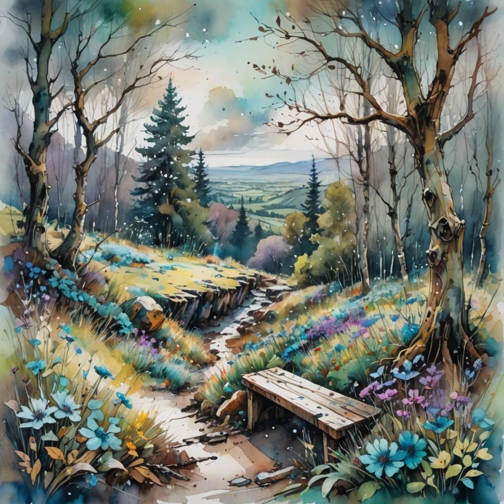 Whimsical Watercolor Landscape in Griffiths Style
