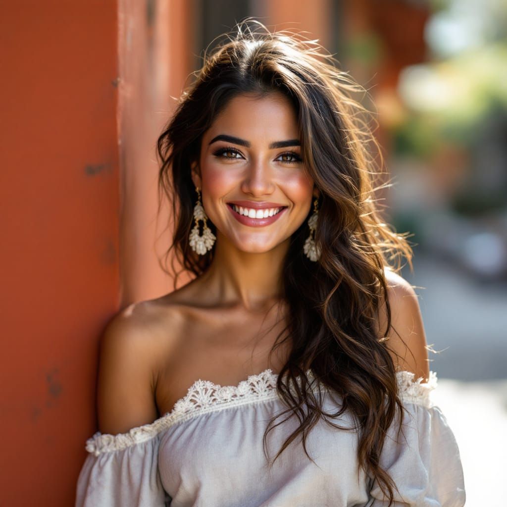 portrait of a beautiful happy Hispanic woman