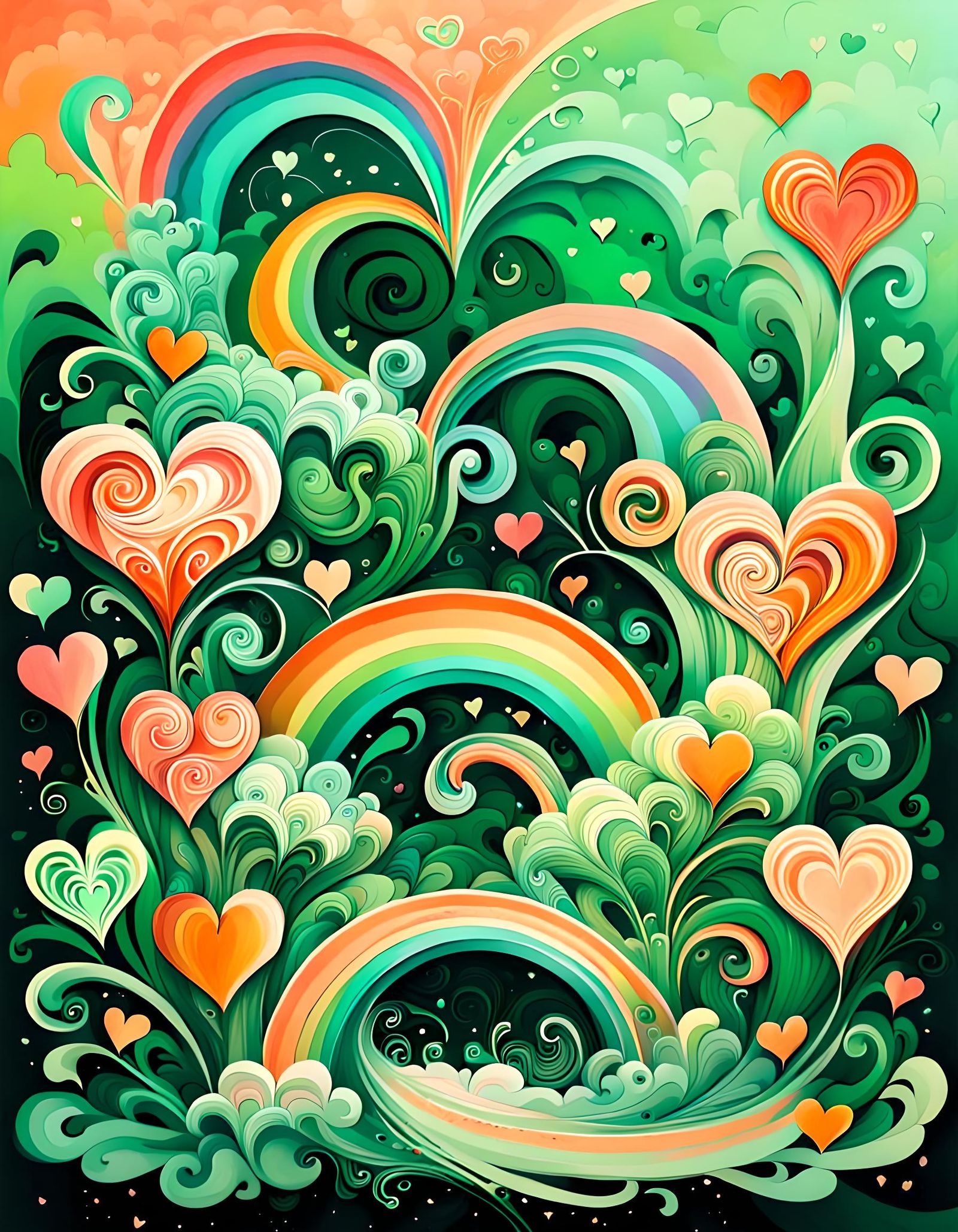 Psychedelic Kirigami Collage of Hearts and Rainbows