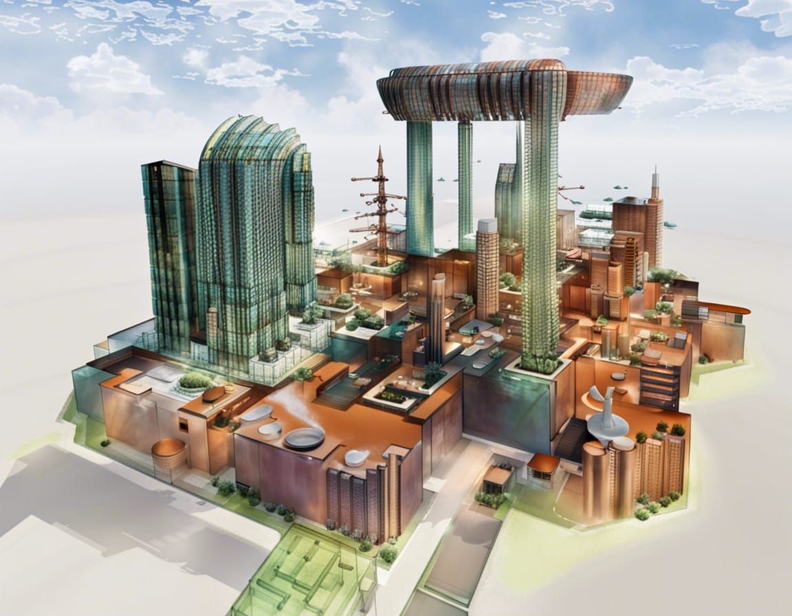 Steampunk Factory in Glass Cube: A Futuristic Vision