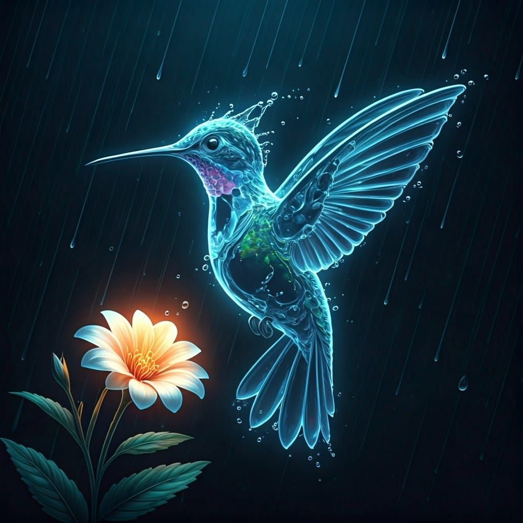 Surreal Water Hummingbird in Ethereal Digital Artwork