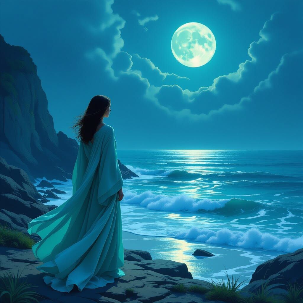 Mystical Moonlit Sea: Dreamy Realism in Digital Painting
