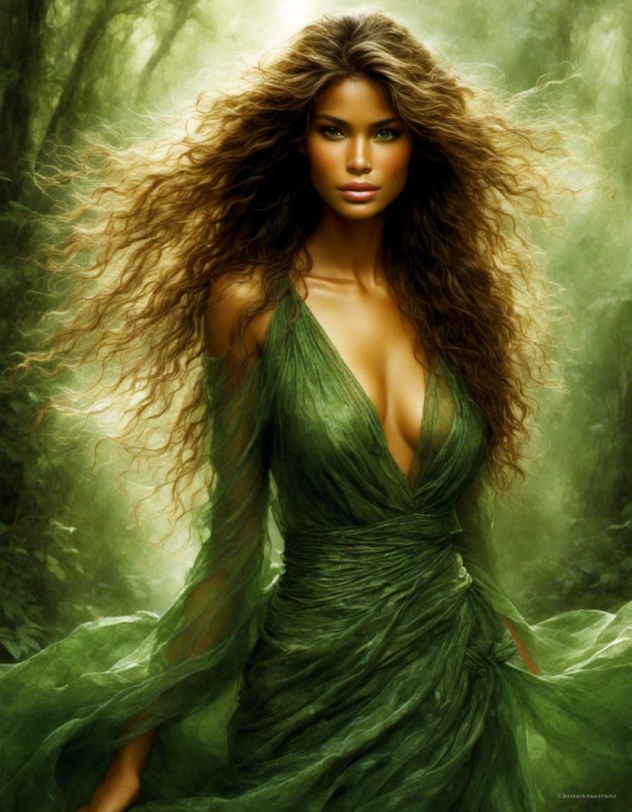 Beautiful Woman in Tropical Forest, Hyperrealistic Portrait